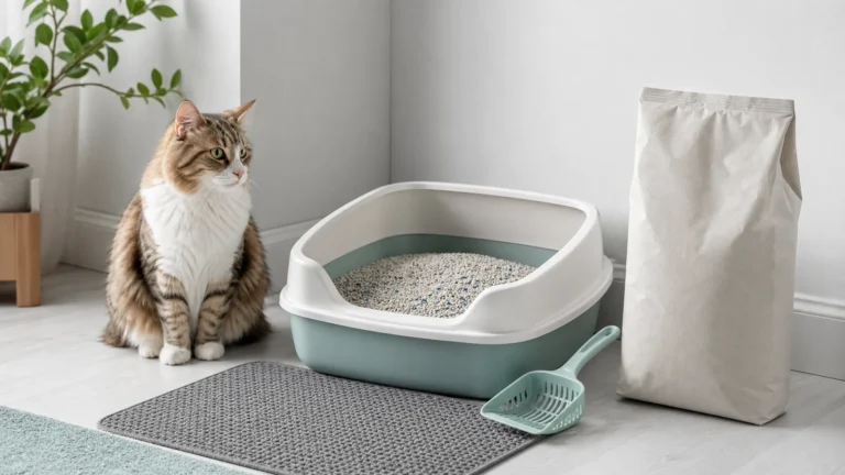 Areia higiênica para gatos com caixa de areia e pá coletora