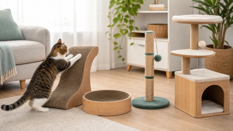 Arranhador para gatos com modelos de papelão, sisal e torre