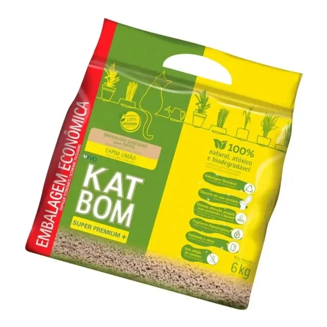 Granulado Sanitário Gatos Capim Limão Econômico 6kg Katbom