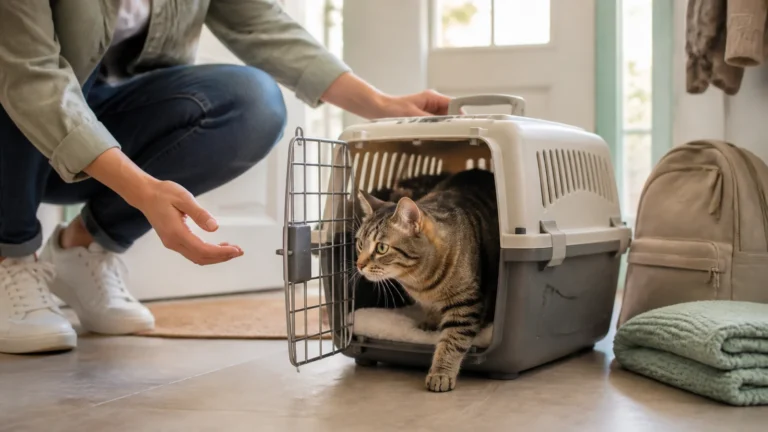 Pet perto da caixa de transporte antes de uma viagem, guia de compra InformaPet