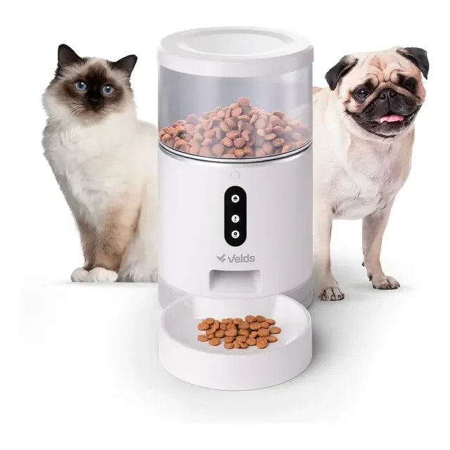 Comedouro Automático Ração Gatos E Cães Velds com App e Programação, Alimentador Smart 4L Branco