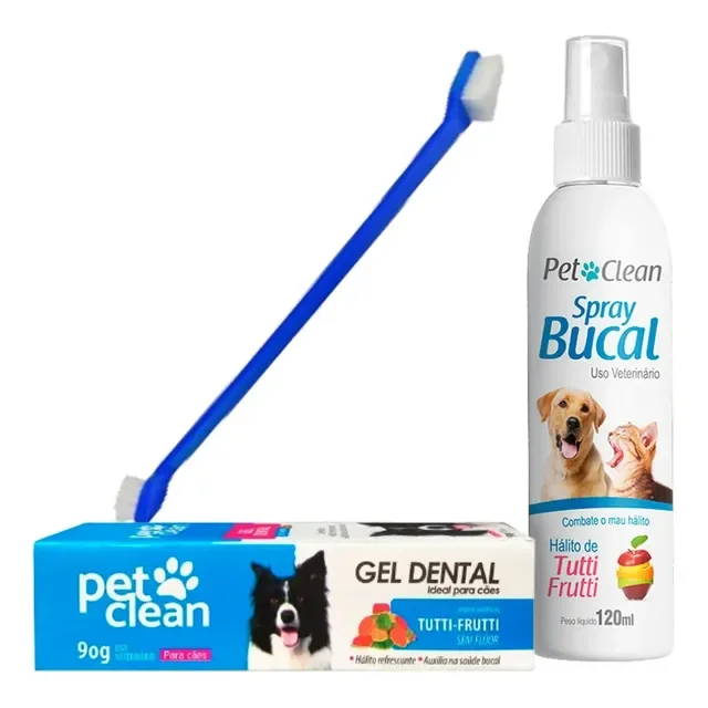 Kit Pasta De Dente Pet + Spray Bucal + Escova Dental Dupla